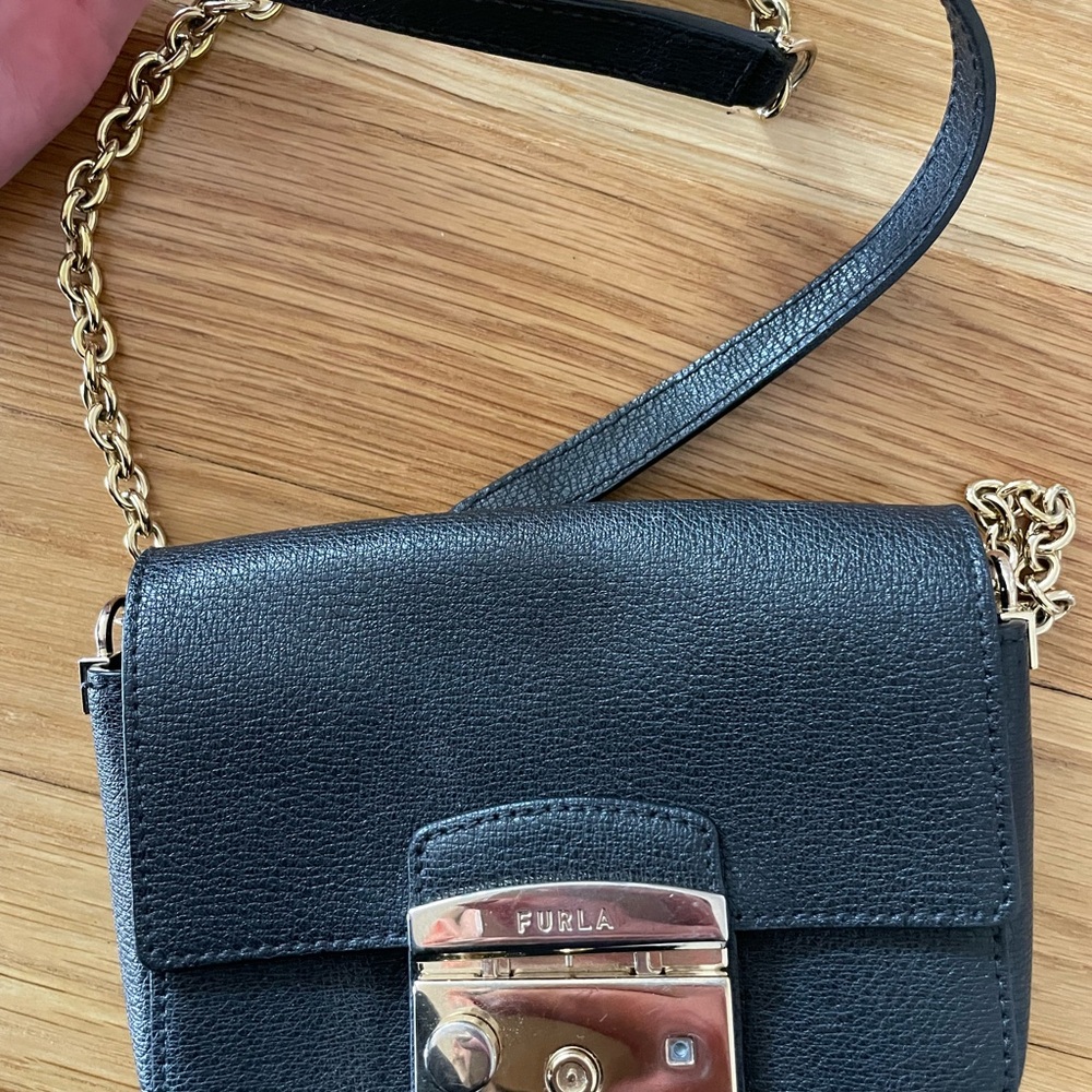 Furla Black Crossbody Bag with Gold Chain
